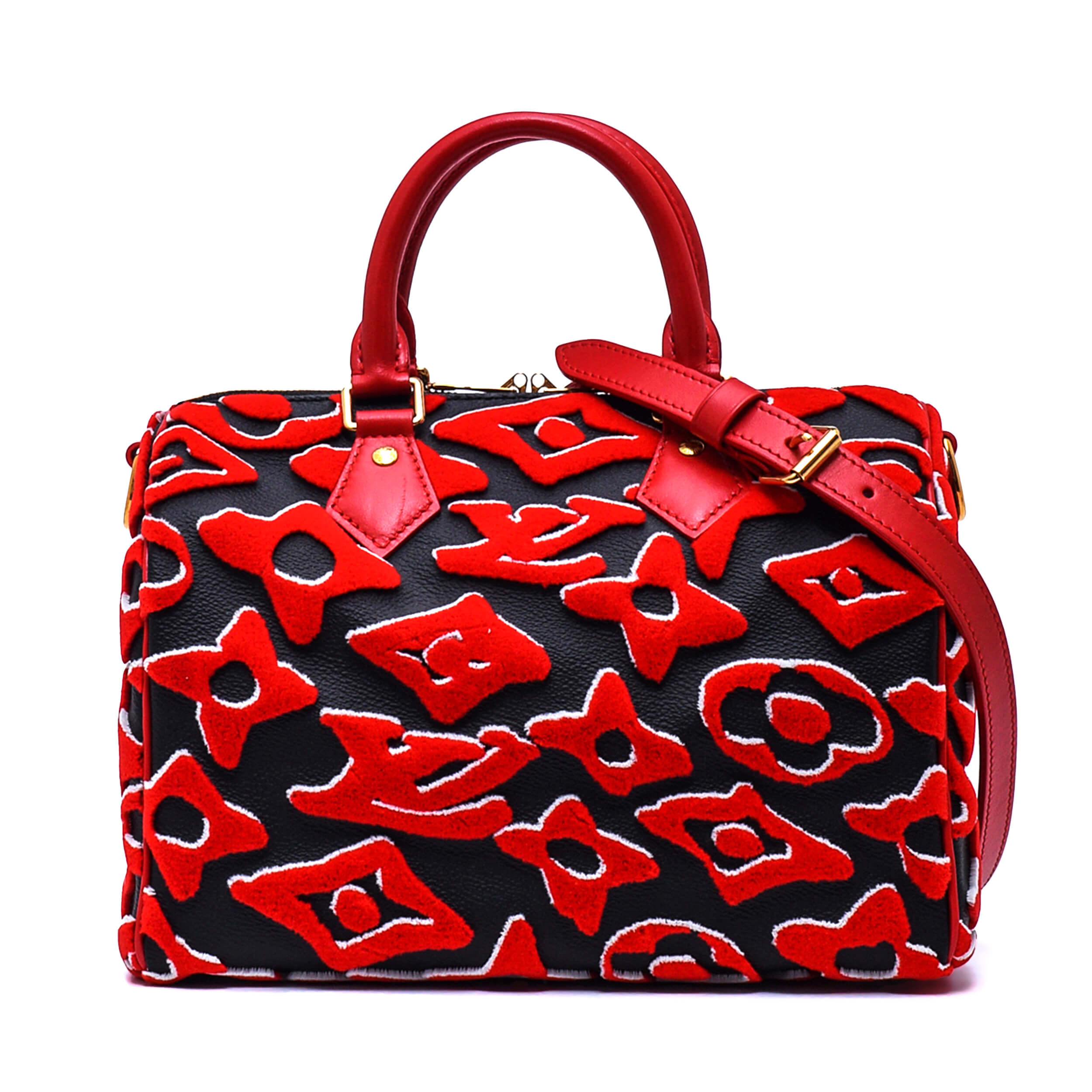 Louis Vuitton x Urs Fischer - Black & Red Monogram Speedy Bandouliere 25 Bag